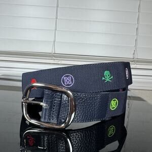 G/FORE Belt Mens 40 Navy Embroidered Icon Leather Golf Skull Limited Release